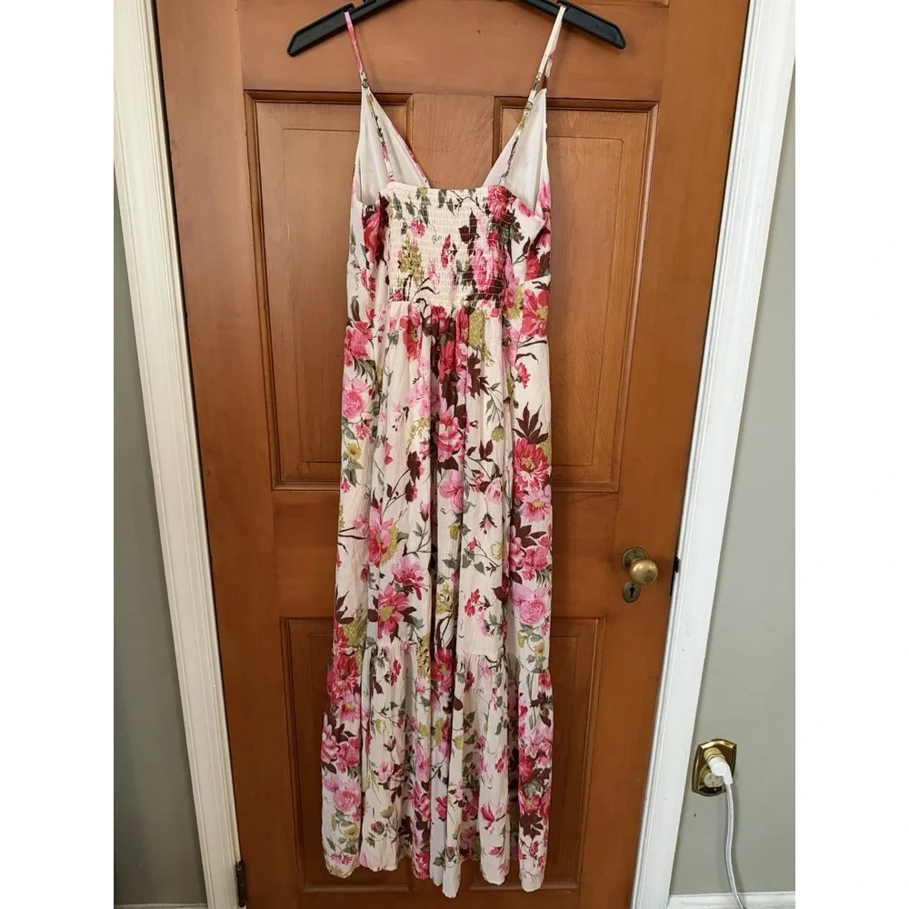 Women's Abercrombie & Fitch Floral Pink Maxi Dress Size Small V-Neck